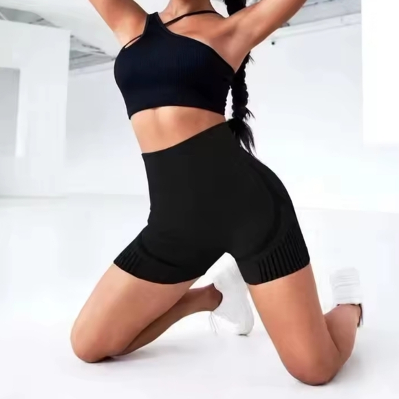 *Womens Lift Butt Seamless High Waist Yoga Workout Fitness Shorts Black Sz Large - Picture 5 of 14